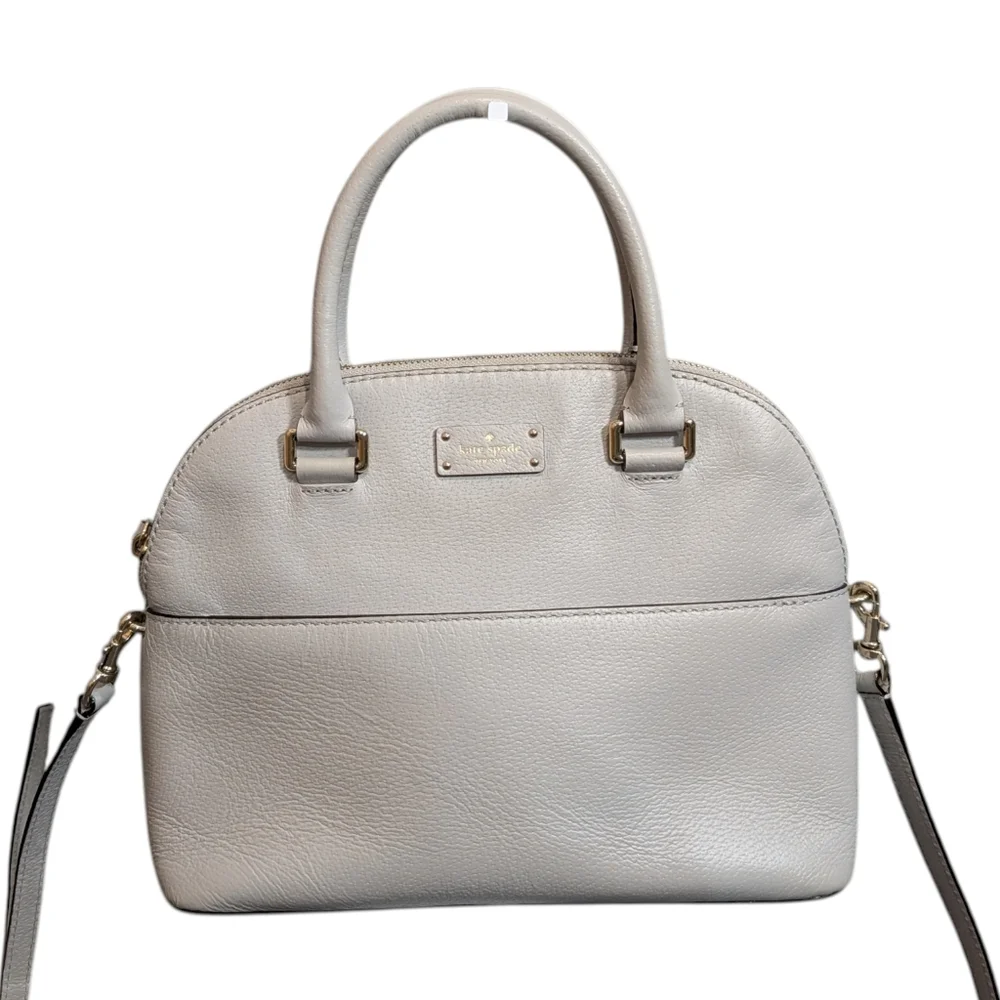 Kate Spade Grove Street Carli Leather Gray Satchel Handbag With Crossbody Strap